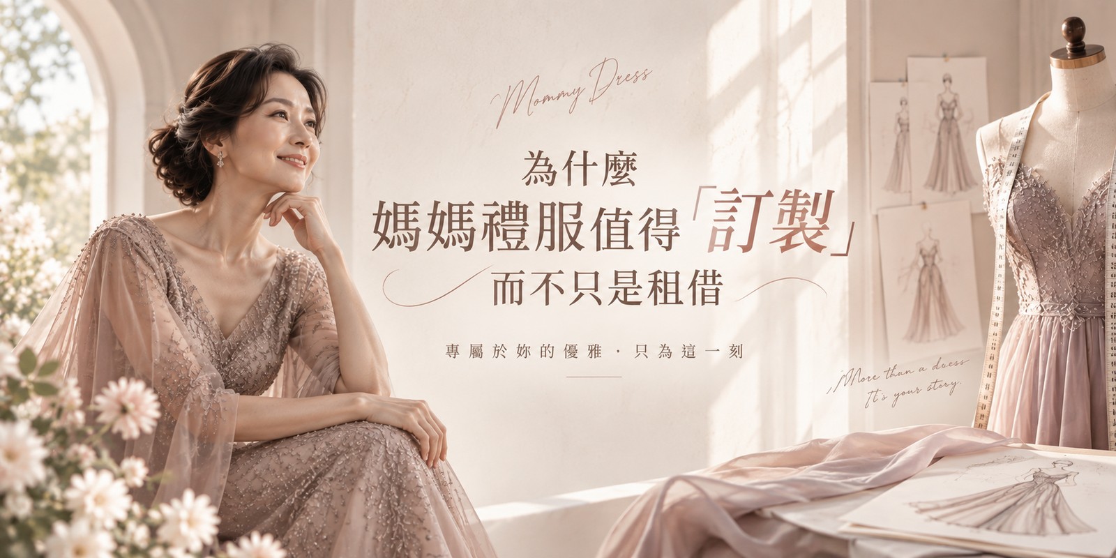 媽媽禮服訂製, 媽媽禮服, 母親禮服, 婚禮媽媽禮服, 台北媽媽禮服, 量身訂製禮服
