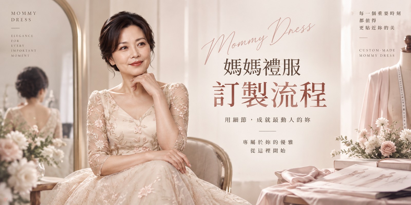 媽媽禮服訂製, 媽媽禮服, 母親禮服, 婚禮媽媽禮服, 台北媽媽禮服, 量身訂製禮服